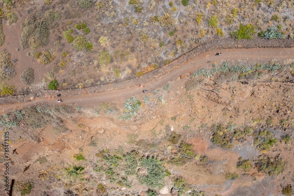 Fototapeta Aerial view of hiking path in Anaga Mountain Cliffs, Tenerife