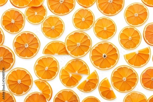 Fototapeta Top view of fresh cut slices on white background of tangerine.
