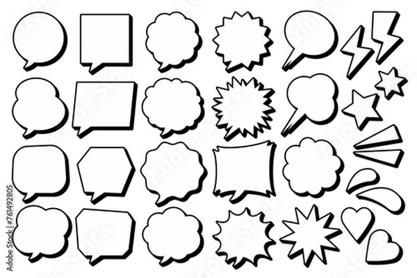 Obraz アメコミ風のシンプルな影あり吹き出しセット