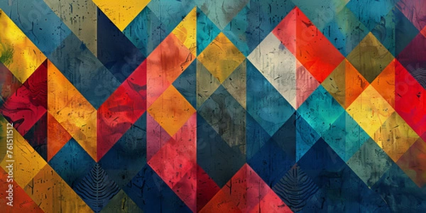Fototapeta Creative colorful abstract background with geometric pattern. Textured paint illustration banner. Autism awareness concept.