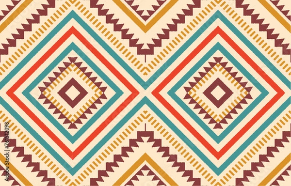 Fototapeta Ethnic abstract ikat art. Aztec ornament print. geometric ethnic pattern seamless  color oriental.  Design for background ,curtain, carpet, wallpaper, clothing, wrapping, Batik, vector illustration.