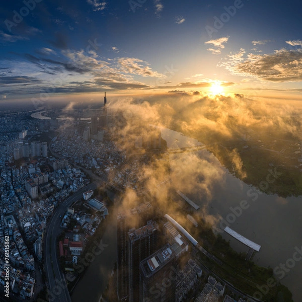 Fototapeta 
The top of the Landmark 81 building, the tallest in Vietnam, floats in the clouds. Photo taken in October 2023