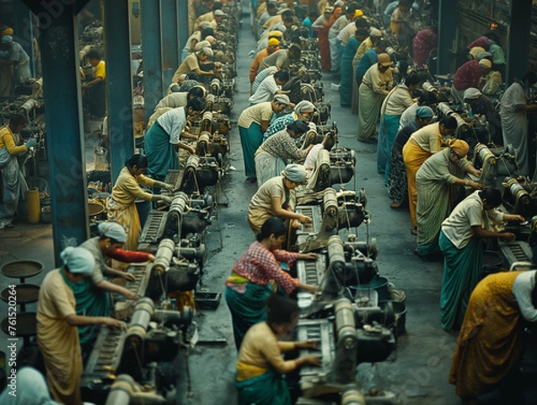 Obraz ouvriers dans une usine de confection de mode fast fashion
