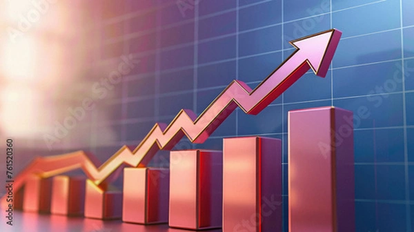 Fototapeta Stock exchange trading investment graph increase statistic. Digital financial business market charts rising arrow growing up economy background. Trade data analysis, investing finances concept.