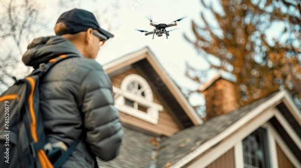 Fototapeta a drone to measure and inspect a roof for exact dimensions.