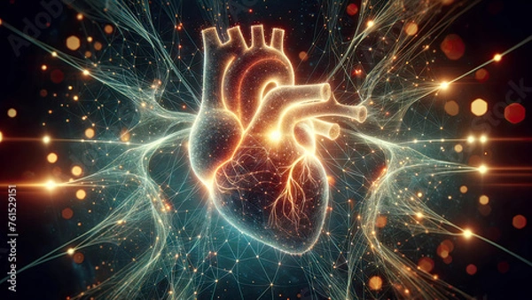 Fototapeta Cardiac Network Synapse - Heart and Circulatory System Concept Art for Medical Education