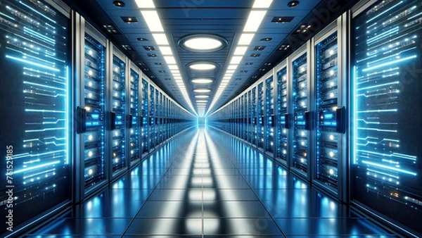 Fototapeta Futuristic Data Center - High-Tech Server Room Digital Wall Art for Office and Tech Spaces