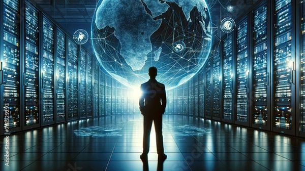 Fototapeta Global Data Nexus - Futuristic Network Operations Center Art for Tech and Data Professionals