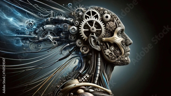 Fototapeta Mechanical Mind: The Fusion of Man and Machine - Conceptual Art for Tech Enthusiasts