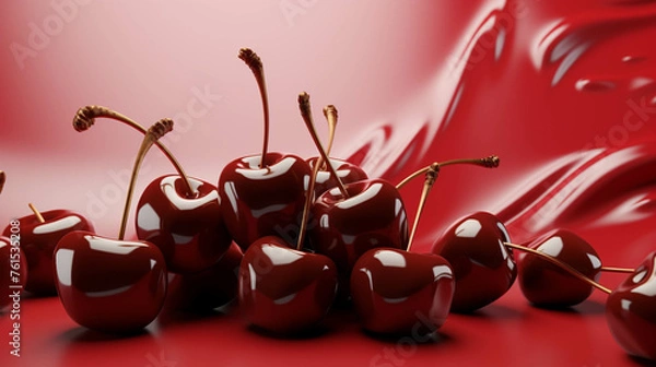 Fototapeta Chocolate covered Cherry 3d Advertisement Banner  Generative AI.