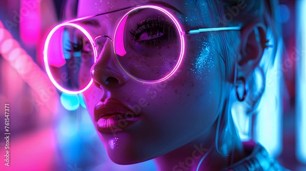 Fototapeta A mysterious profile against a cyber-inspired neon backdrop, showcasing digital vibrancy and a cyber aesthetic