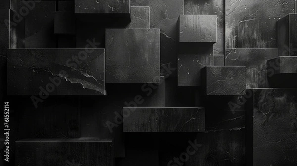 Obraz Abstract 3D geometric blocks on a dark background, creating a visually striking design.