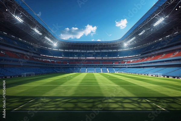 Fototapeta Large Empty Stadium With Green Field