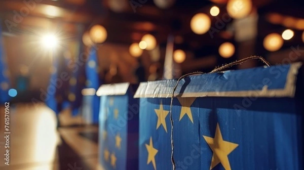 Fototapeta Close-up of European Union Ballot Box During Election Vote, Capturing the Democratic Process and Civic Engagement
