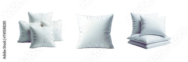 Fototapeta  Set of white soft pillows, illustration, isolated over on transparent white background
