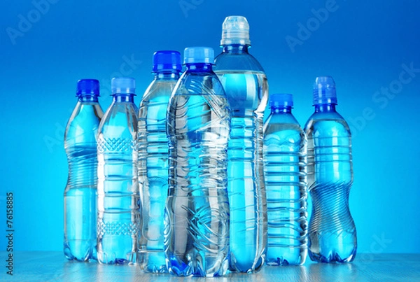 Obraz Composition with assorted plastic bottles of mineral water