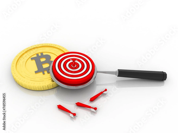 Fototapeta 3d rendering bitcoin sign with target in lens