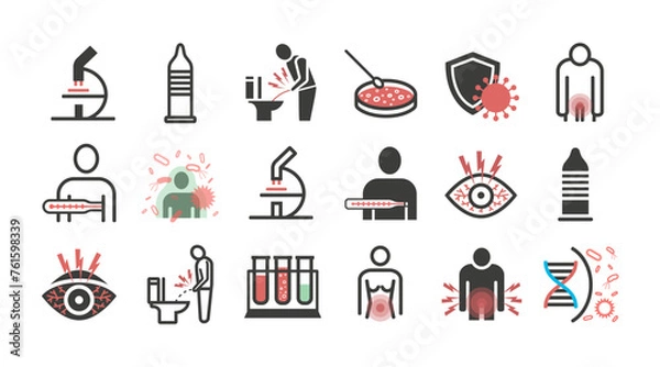 Fototapeta Appendicitis. Symptoms, Treatment. Line icons set. Vector signs for web graphics.
