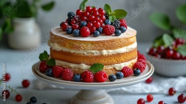 Fototapeta Simple and Elegant Berry Dessert, generative ai