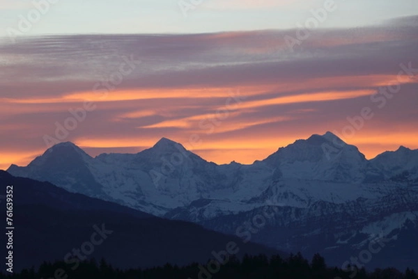 Obraz Orange sunset over Eiger Monch and Jungfrau