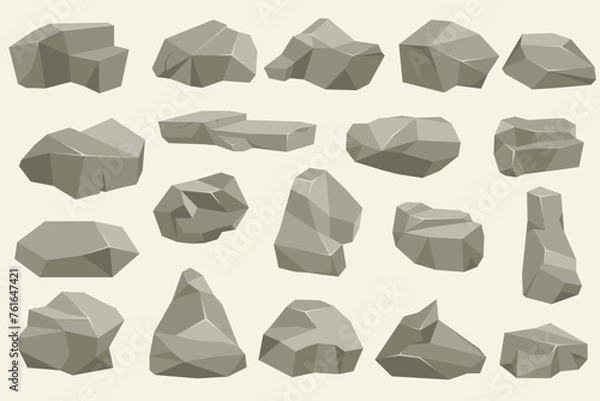 Fototapeta Rock stone set cartoon. Cartoon game art rocks and stones. Stones boulder, gravel rubble and pile of rocks cartoon isolated vector illustration EPS10