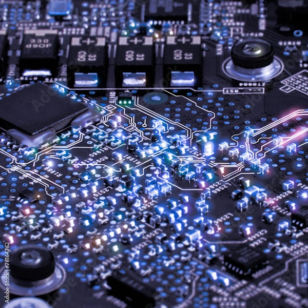 Fototapeta Printed Circuit Board and microchips 1