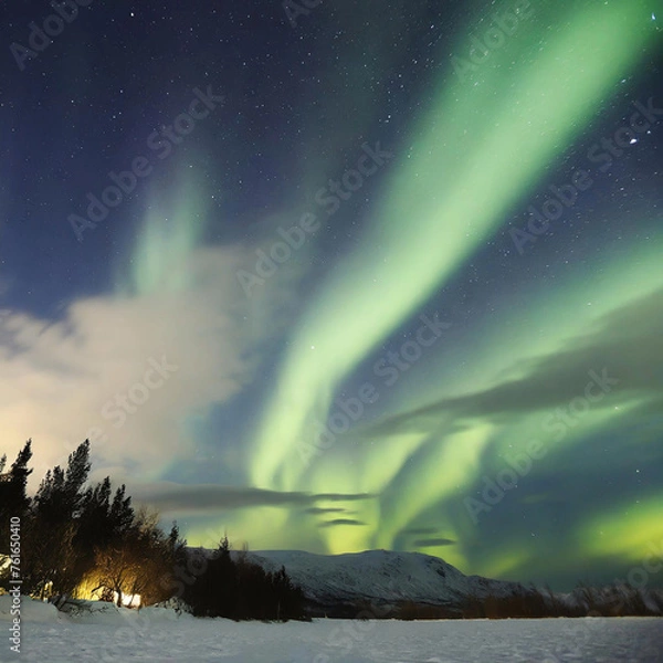 Fototapeta 청명한 밤하늘에 가득 놓인 오로라