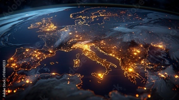 Fototapeta Earth interconnected by innovative perceptron lines, creating vast global network system