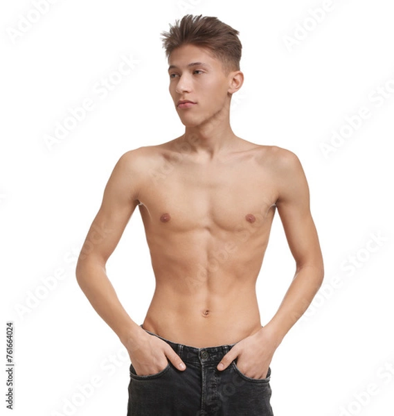 Obraz Shirtless man with slim body isolated on white