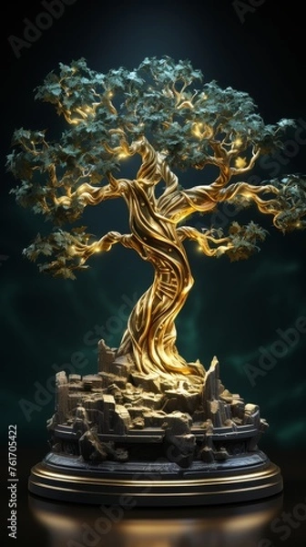 Obraz Gold Tree Sculpture on Black Table