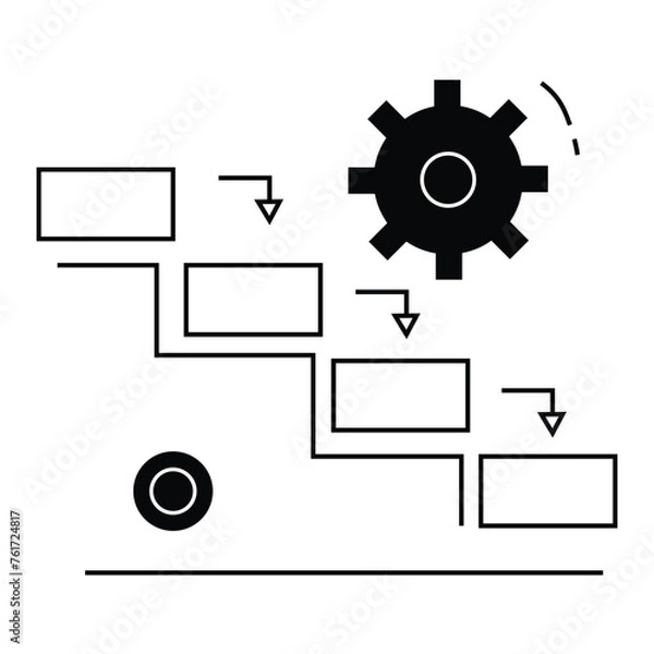 Fototapeta Waterfall Method Illustration. Sequential Project Development Approach. Visual depiction of the classic waterfall method emphasizing step-by-step progression in project development.