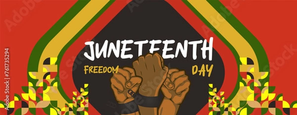 Fototapeta Juneteenth freedom day wide banner. African American Freedom Day to celebrate. Abstract background with geometric design for Juneteenth Freedom day