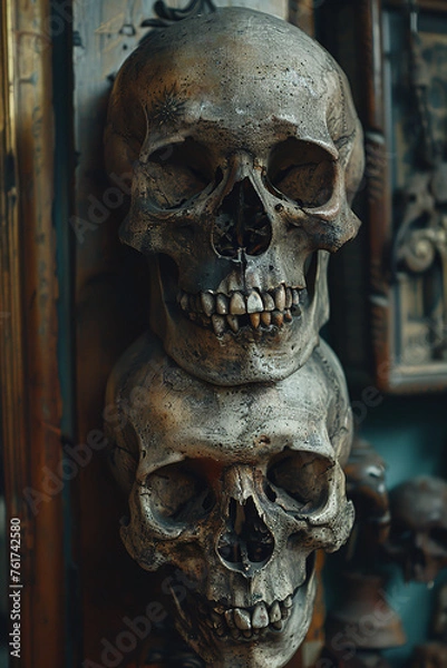 Fototapeta The skulls are stacked in a row 