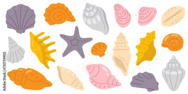 Fototapeta Vector illustration set of cute doodle seashell for digital stamp,greeting card,sticker,icon,summer design