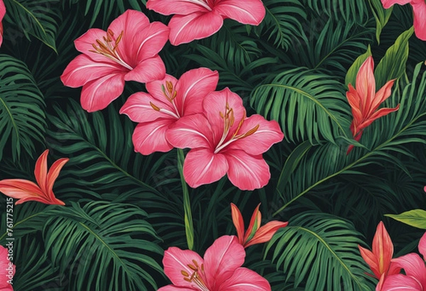 Fototapeta illustration flowers background neon lines
