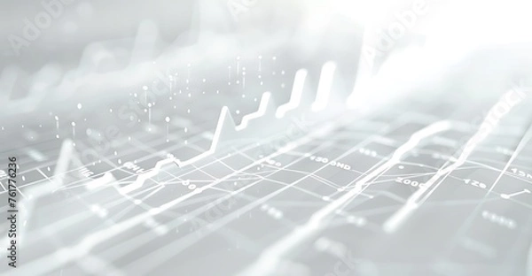 Fototapeta Widescreen abstract financial chart with uptrend line graph and candlestick on black and white colour background. Business stock or financial charts backgrounds. Generative AI