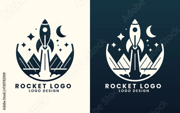 Fototapeta Spaceship rocket shuttle astronaut concept vector logo design template
