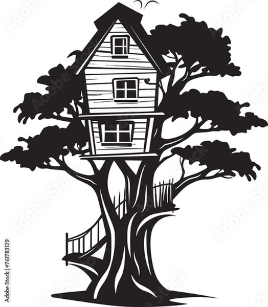 Fototapeta ArborArcadia Vector Logo Design for Elevated Sanctuary BranchBolt Black Emblem of Arboreal Abode