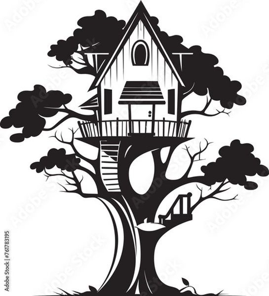 Fototapeta LeafyLodge Iconic Emblem of Tree House Haven CanopyCottage Hand Drawn Symbol for Arboreal Home