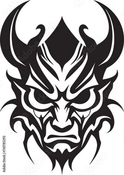 Obraz SamuraiSinister Hand Drawn Symbol for Terrifying Spirit OniOmen Vector Black Logo Design for Dark Japanese Mask
