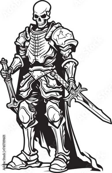 Fototapeta Grim Warrior Skeleton Knight Symbol in Black Vector Phantom Sentinel Skeleton Knight Logo Design in Black Vector