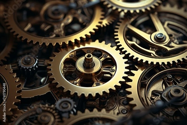 Fototapeta Cylindrical Metal gears closeup. Work factory. Generate Ai