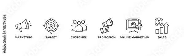 Fototapeta Advertising banner web icon vector illustration concept with icon of marketing, target, customer, promotion, online marketing, and sales	