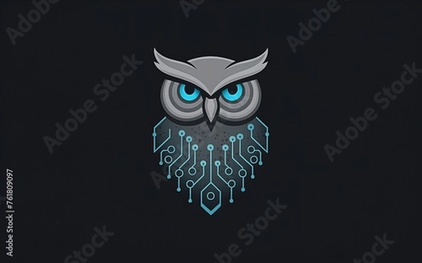 Obraz Elegantly combines the wisdom symbolized by an owl with the future-forward essence of neon blue circuitry, set against a dark backdrop.