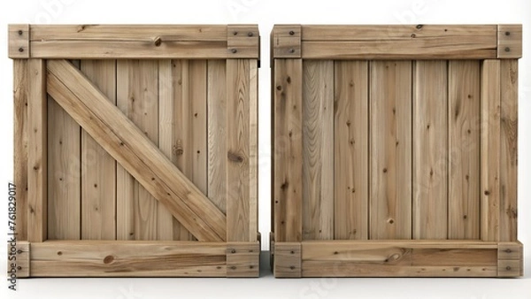 Fototapeta Wooden crate front view, cargo box texture, 3d illustration