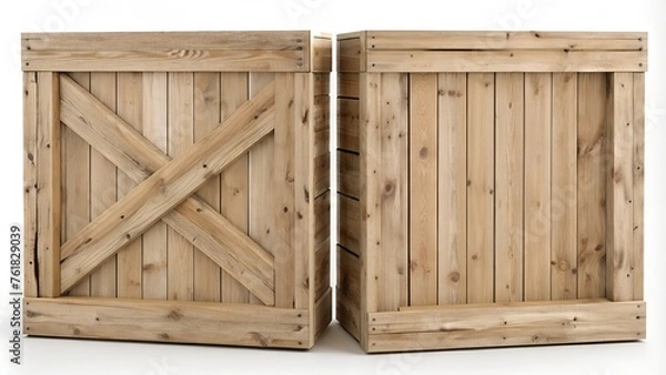 Fototapeta Wooden crate front view, cargo box texture, 3d illustration