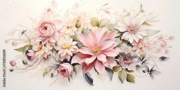 Fototapeta Serene display of paper crafted flowers in pastel hues, ideal for elegant designs