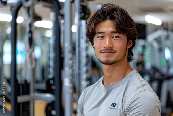 Fototapeta Man Standing in Front of Gym Machine