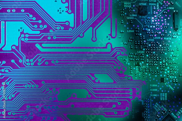 Fototapeta Circuits and chips violet