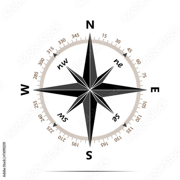 Fototapeta Compass with shadow on white background